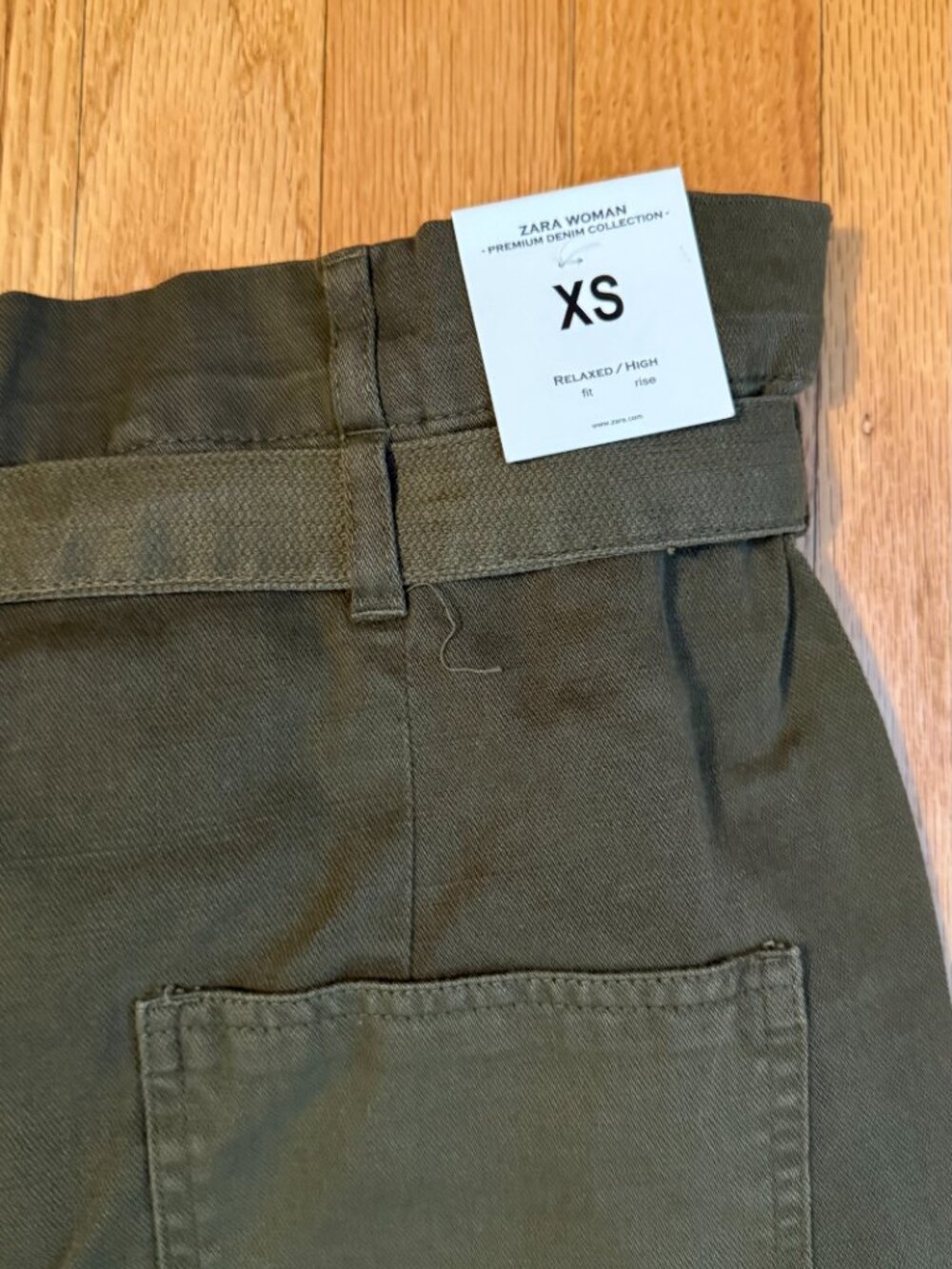 ZARA Olive Green High-Waist Paperbag Trousers XS - Picture 8 of 9